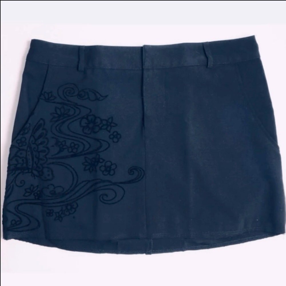 Vintage Miss Bisou Black Mini Skirt + Pockets Velvet Floral Butterfly Size 7 EUC